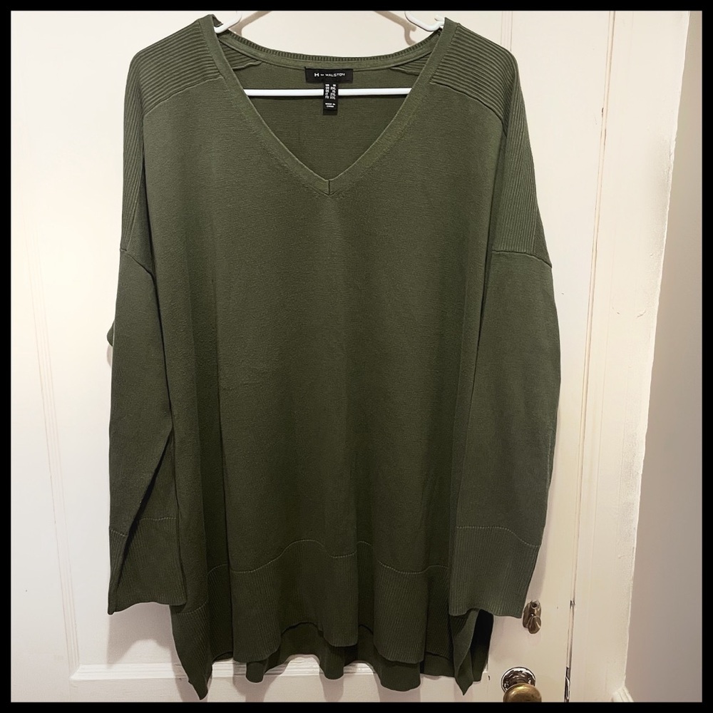 H by Halston Olive Green Split-Hem Sweater 1X